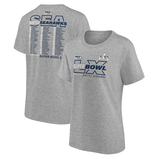Women's Seattle Seahawks Grey LX Team Members Super Bowl Champions T-Shirt(Run Small)